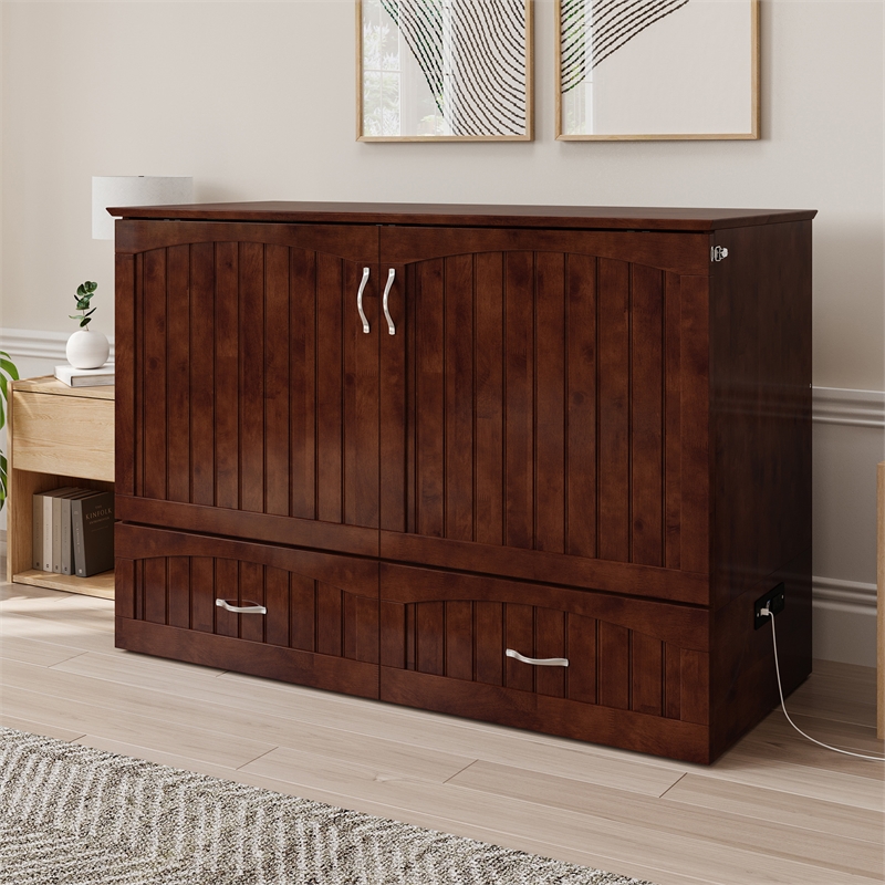 AFI Southampton Murphy Modern Solid Wood Full Bed Chest with Mattress in Walnut
