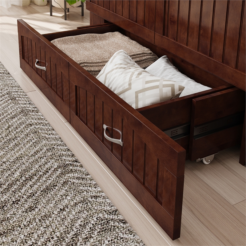AFI Southampton Murphy Modern Solid Wood Full Bed Chest with Mattress in Walnut