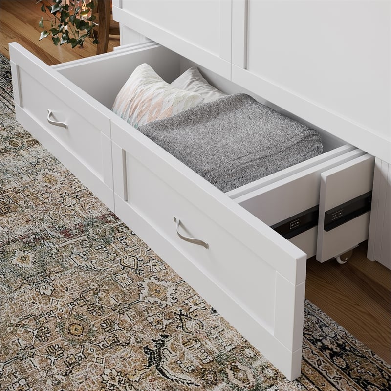 AFI Hamilton Full Solid Wood Murphy Bed Chest with Built-In Charger in White