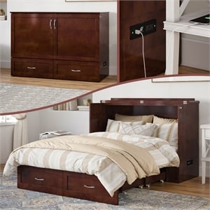 AFI Hamilton Full Solid Wood Murphy Bed Chest with Built-In Charger in Walnut