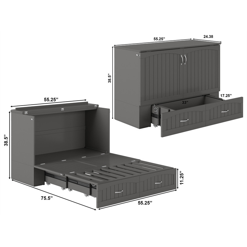 AFI Southampton Murphy Modern Solid Wood Full Bed Chest with Mattress in Gray
