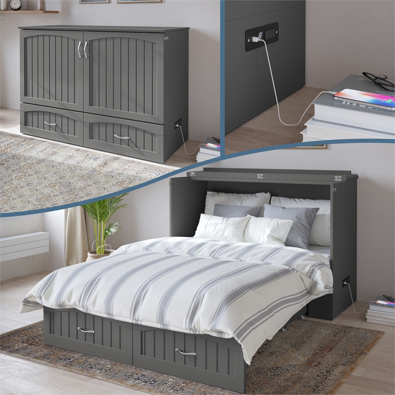 AFI Southampton Murphy Modern Solid Wood Full Bed Chest with Mattress in Gray