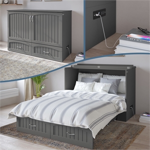 AFI Southampton Murphy Modern Solid Wood Full Bed Chest with Mattress in Gray