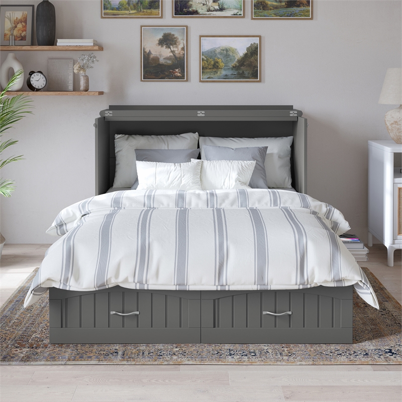 AFI Southampton Murphy Modern Solid Wood Full Bed Chest with Mattress in Gray