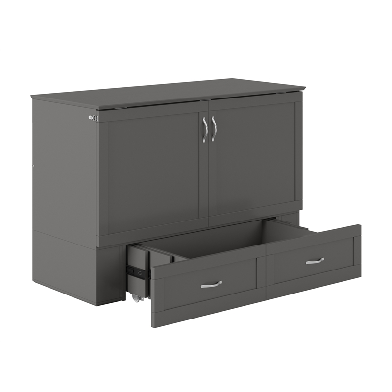 AFI Hamilton Full Solid Wood Murphy Bed Chest with Built-In Charger in Gray