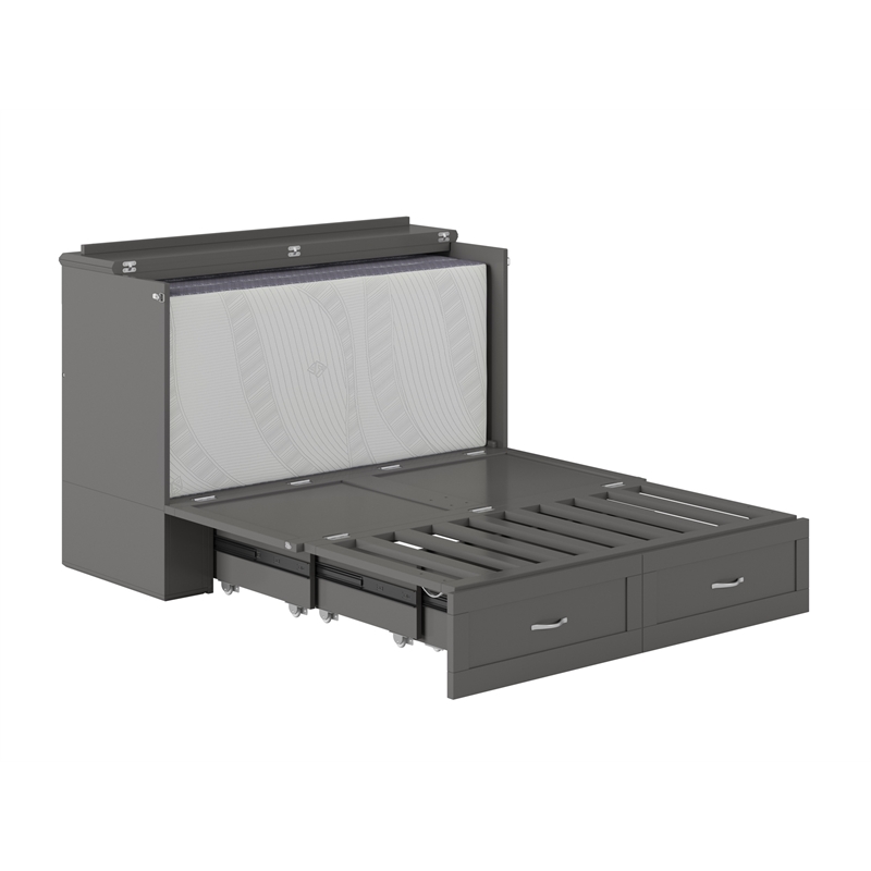 AFI Hamilton Full Solid Wood Murphy Bed Chest with Built-In Charger in Gray
