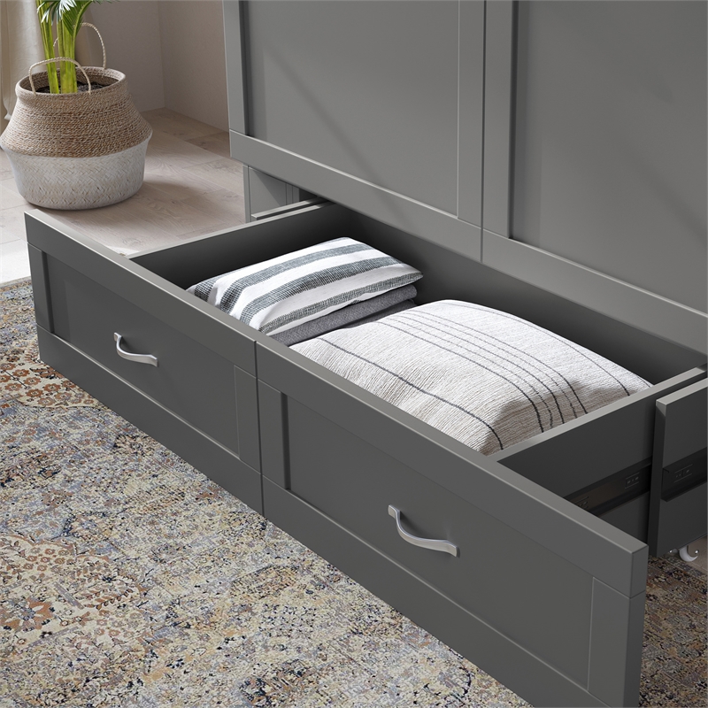 AFI Hamilton Full Solid Wood Murphy Bed Chest with Built-In Charger in Gray