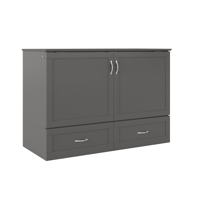 AFI Hamilton Full Solid Wood Murphy Bed Chest with Built-In Charger in Gray