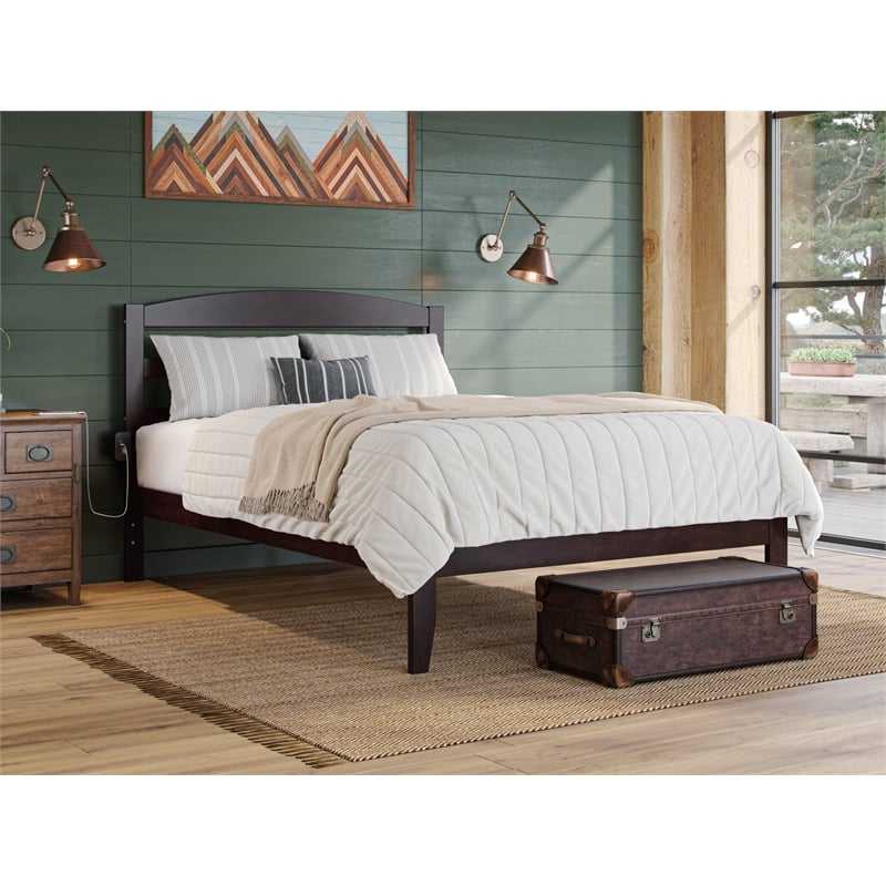 AFI Warren Solid Wood Queen Platform Bed with USB Charger in Espresso