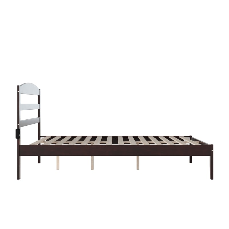 AFI Warren Solid Wood Queen Platform Bed with USB Charger in Espresso