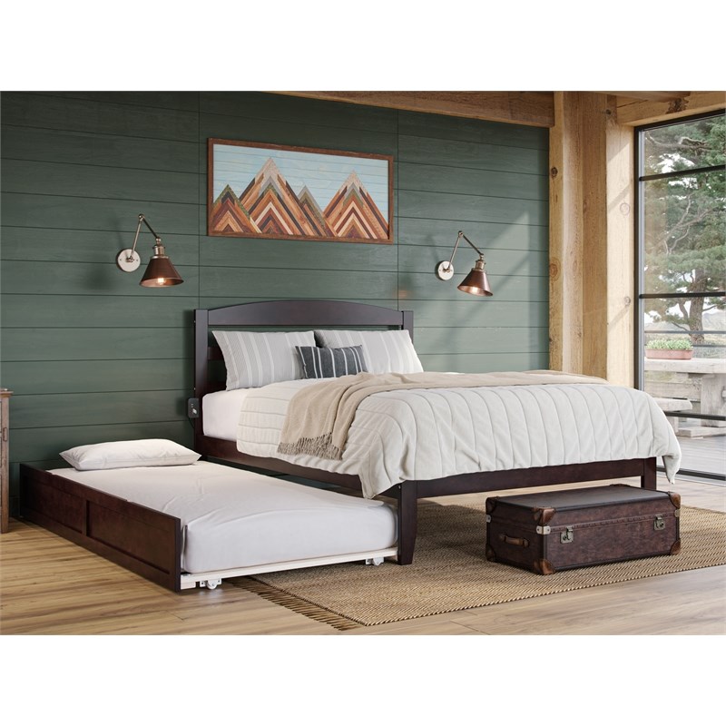 Warren Queen Solid Wood Platform Bed with Twin XL Trundle in Espresso