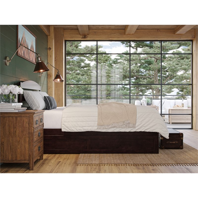 Warren Queen Solid Wood Platform Bed with Twin XL Trundle in Espresso
