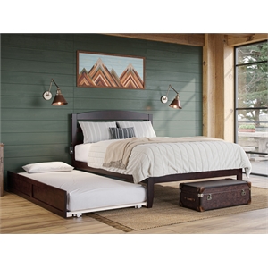 Warren Solid Wood Full Platform Bed with Twin Trundle in Espresso