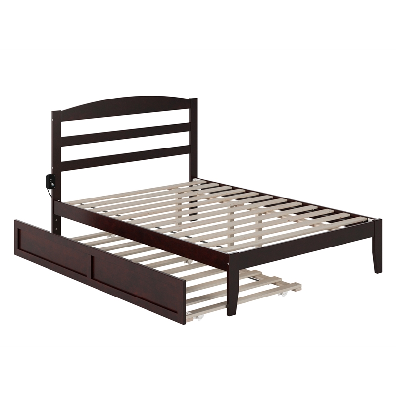 Warren Solid Wood Full Platform Bed with Twin Trundle in Espresso
