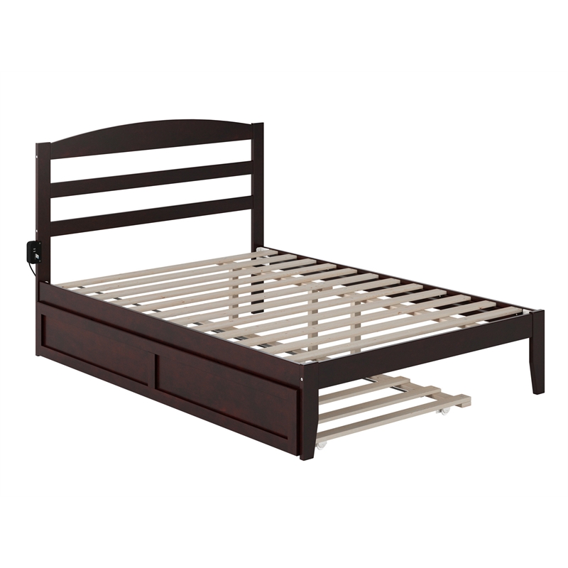 Warren Solid Wood Full Platform Bed with Twin Trundle in Espresso