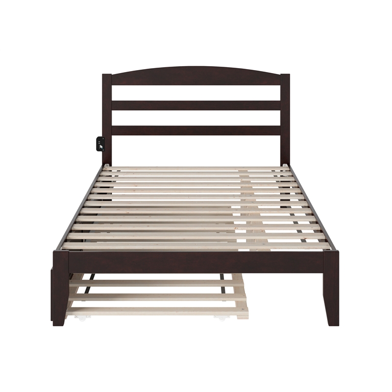 Warren Solid Wood Full Platform Bed with Twin Trundle in Espresso