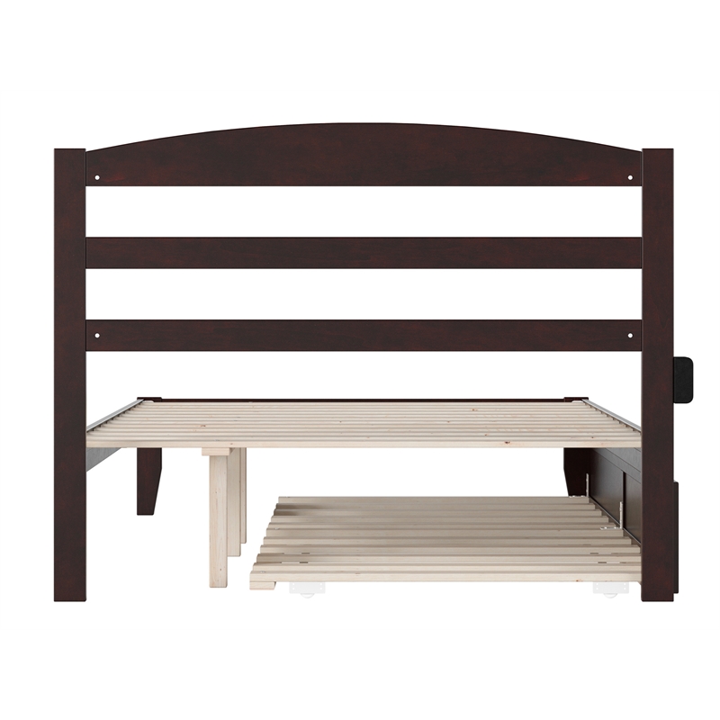 Warren Solid Wood Full Platform Bed with Twin Trundle in Espresso