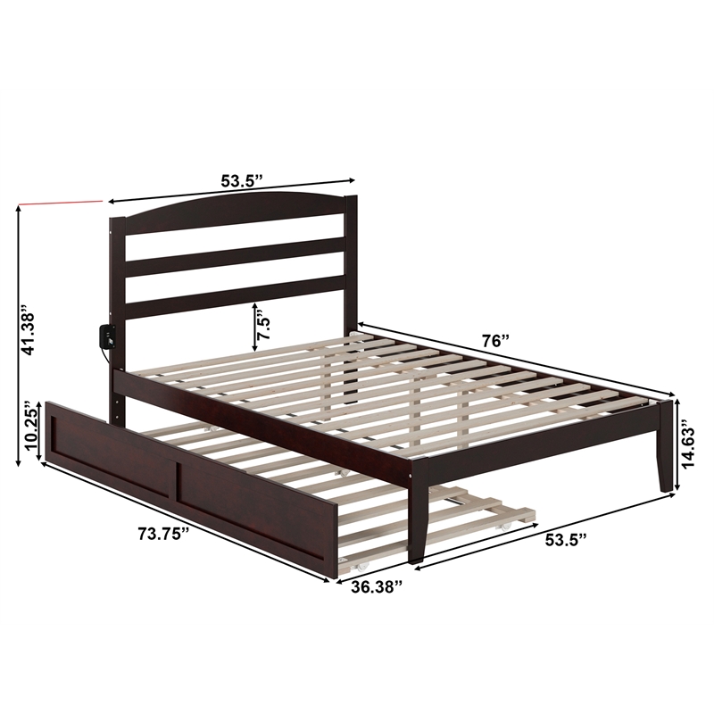 Warren Solid Wood Full Platform Bed with Twin Trundle in Espresso