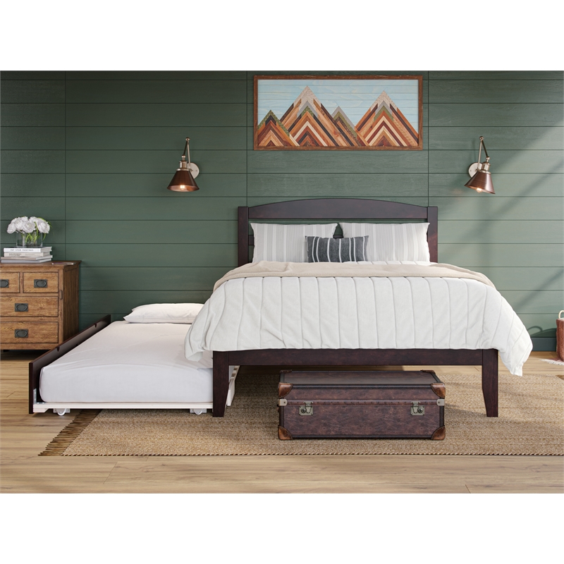 Warren Solid Wood Full Platform Bed with Twin Trundle in Espresso