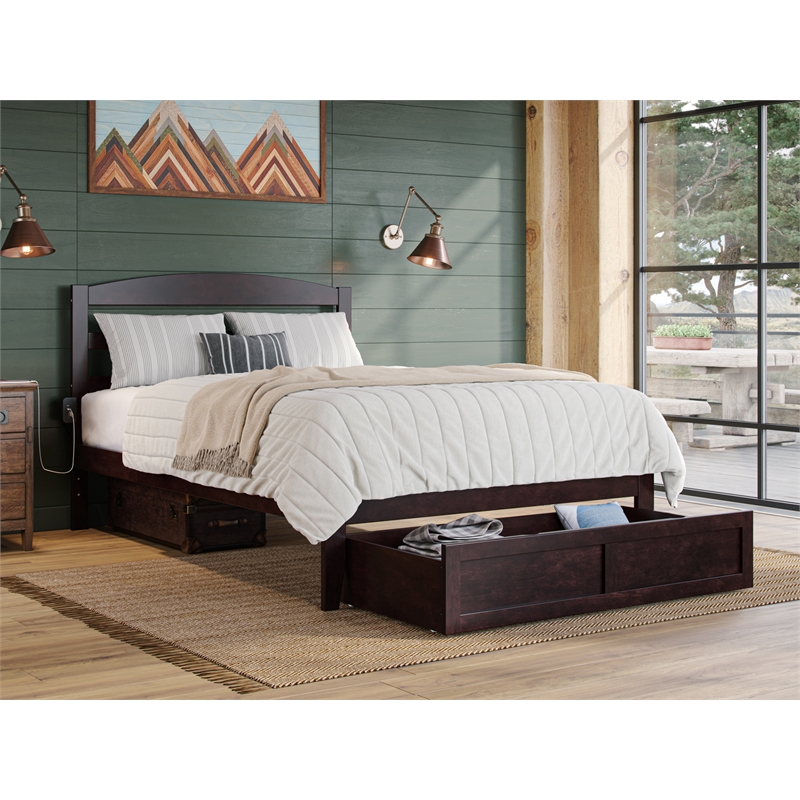 Warren Solid Wood Platform Bed with Foot Drawer Full in Espresso