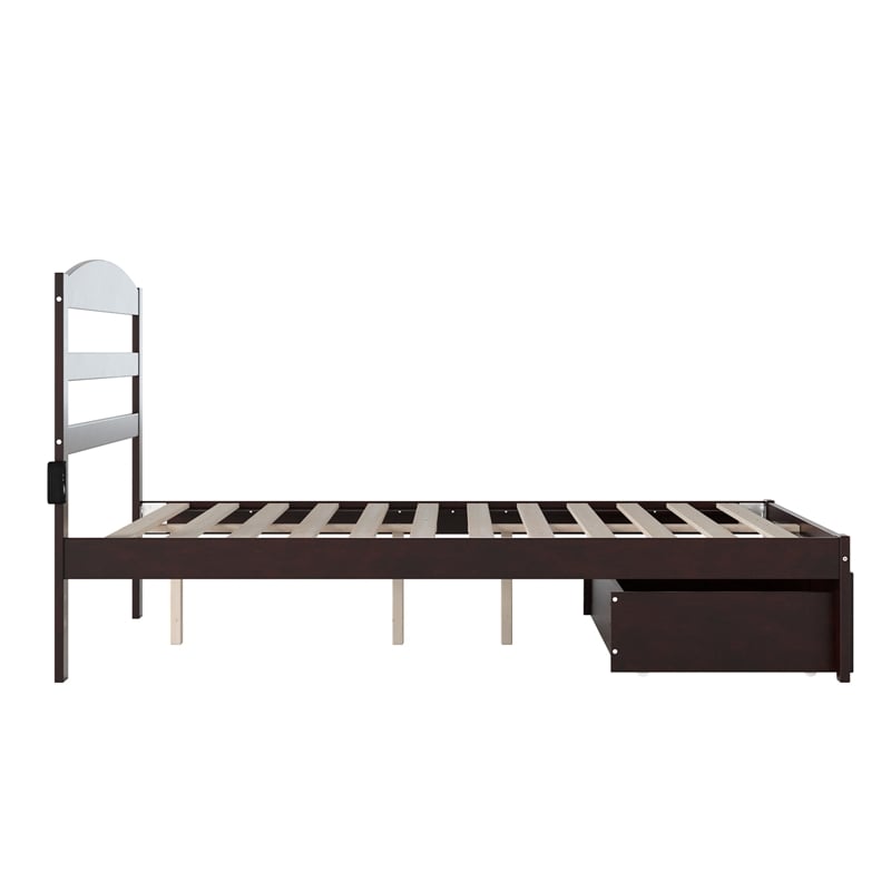 Warren Solid Wood Platform Bed with Foot Drawer Full in Espresso