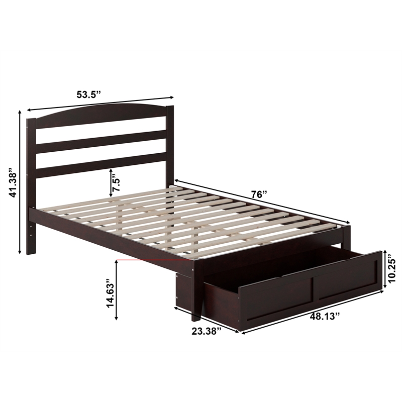 Warren Solid Wood Platform Bed with Foot Drawer Full in Espresso