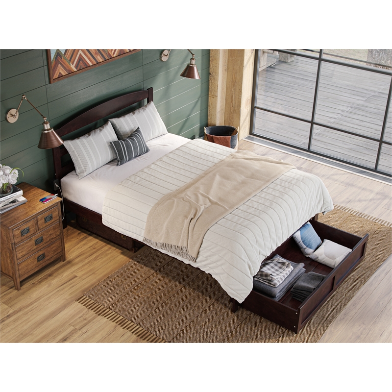 Warren Solid Wood Platform Bed with Foot Drawer Full in Espresso