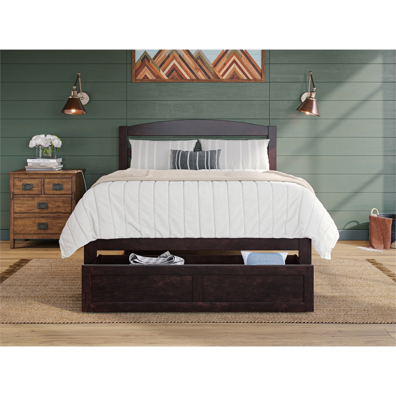 Warren Solid Wood Platform Bed with Foot Drawer Full in Espresso