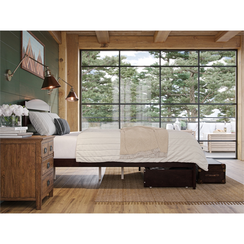 Warren Solid Wood Platform Bed with Foot Drawer Full in Espresso