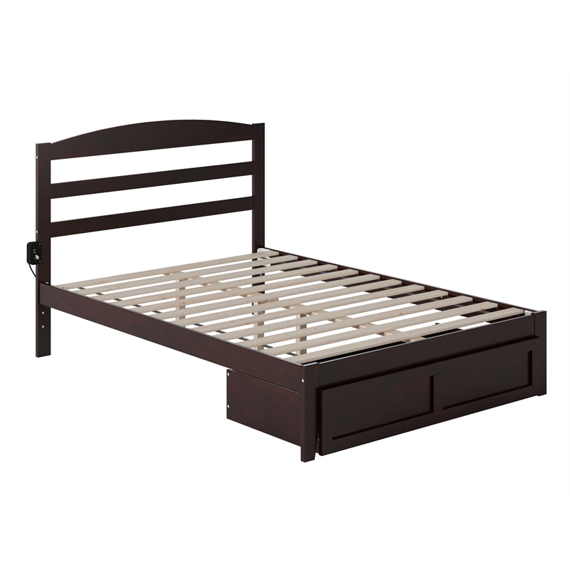 Warren Solid Wood Platform Bed with Foot Drawer Full in Espresso