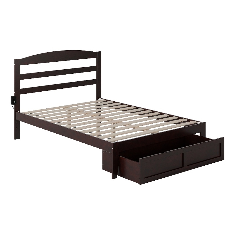 Warren Solid Wood Platform Bed with Foot Drawer Full in Espresso