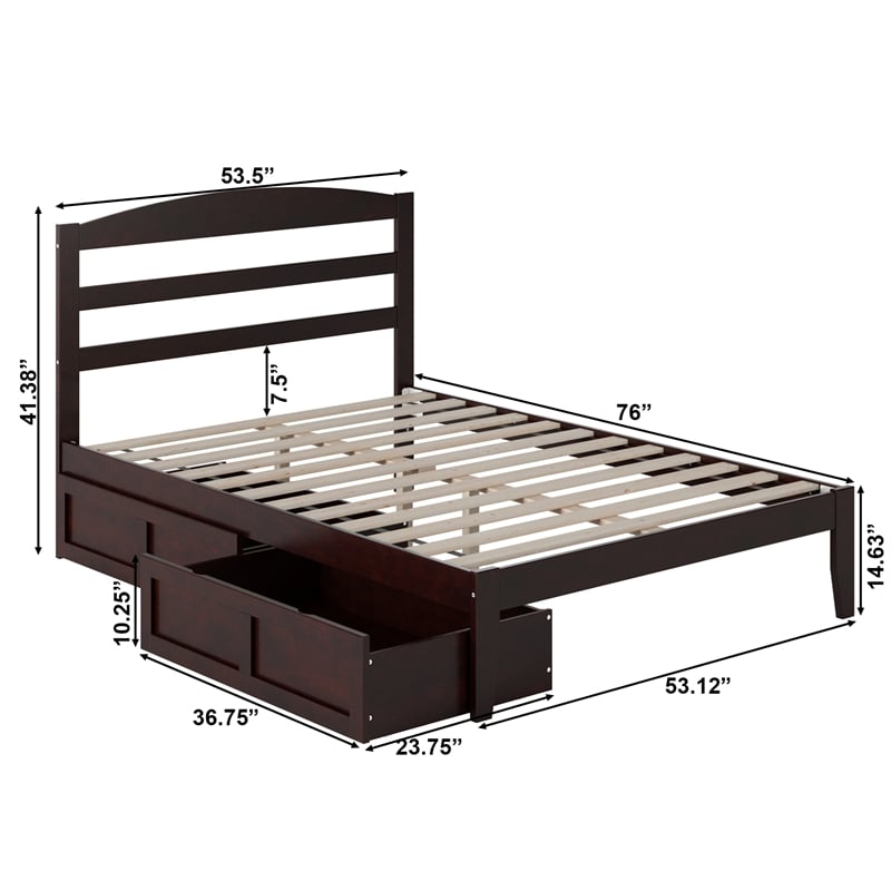 Warren Solid Wood Platform Bed with Storage Drawers Set of 2 Full Espresso