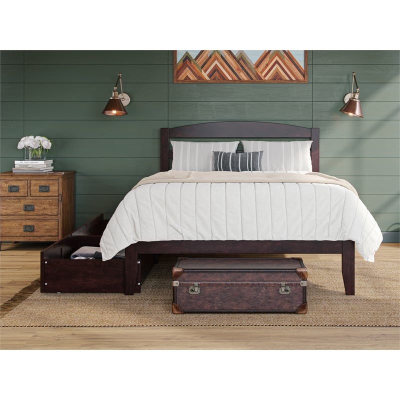 Warren Solid Wood Platform Bed with Storage Drawers Set of 2 Full Espresso