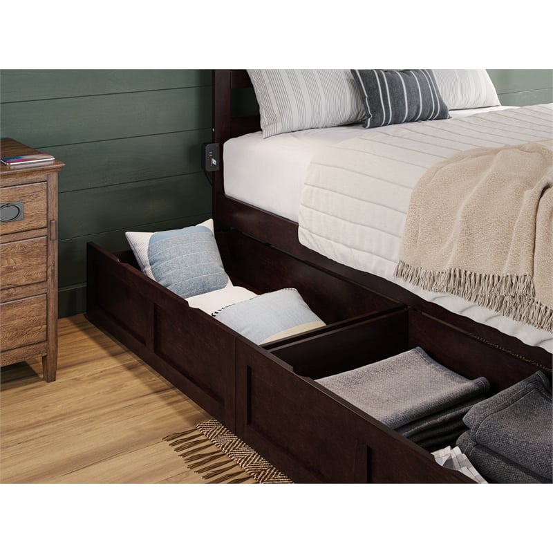 Warren Solid Wood Platform Bed with Storage Drawers Set of 2 Full Espresso