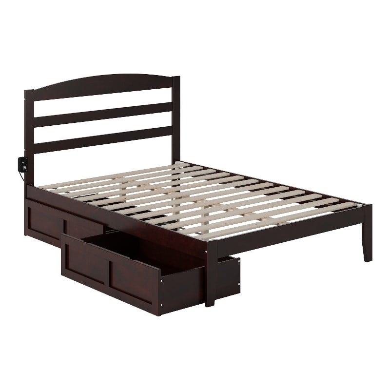 Warren Solid Wood Platform Bed with Storage Drawers Set of 2 Full Espresso