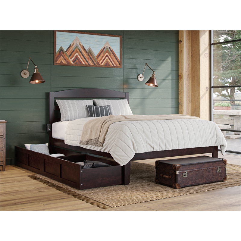 Warren Solid Wood Platform Bed with Storage Drawers Set of 2 Queen Espresso
