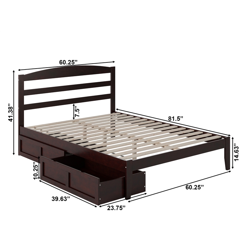 Warren Solid Wood Platform Bed with Storage Drawers Set of 2 Queen Espresso