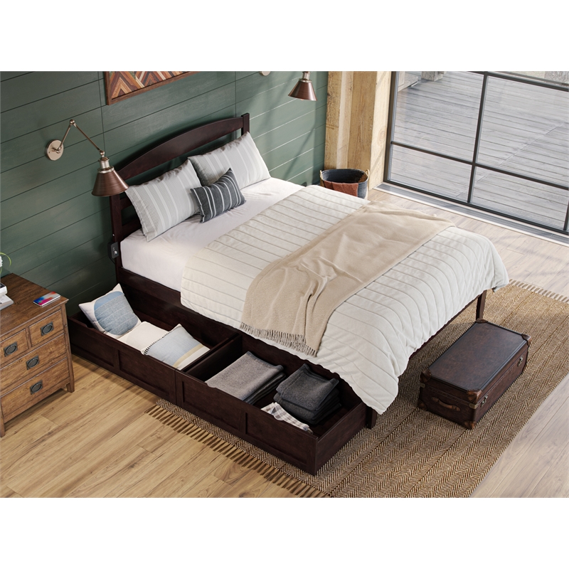 Warren Solid Wood Platform Bed with Storage Drawers Set of 2 Queen Espresso