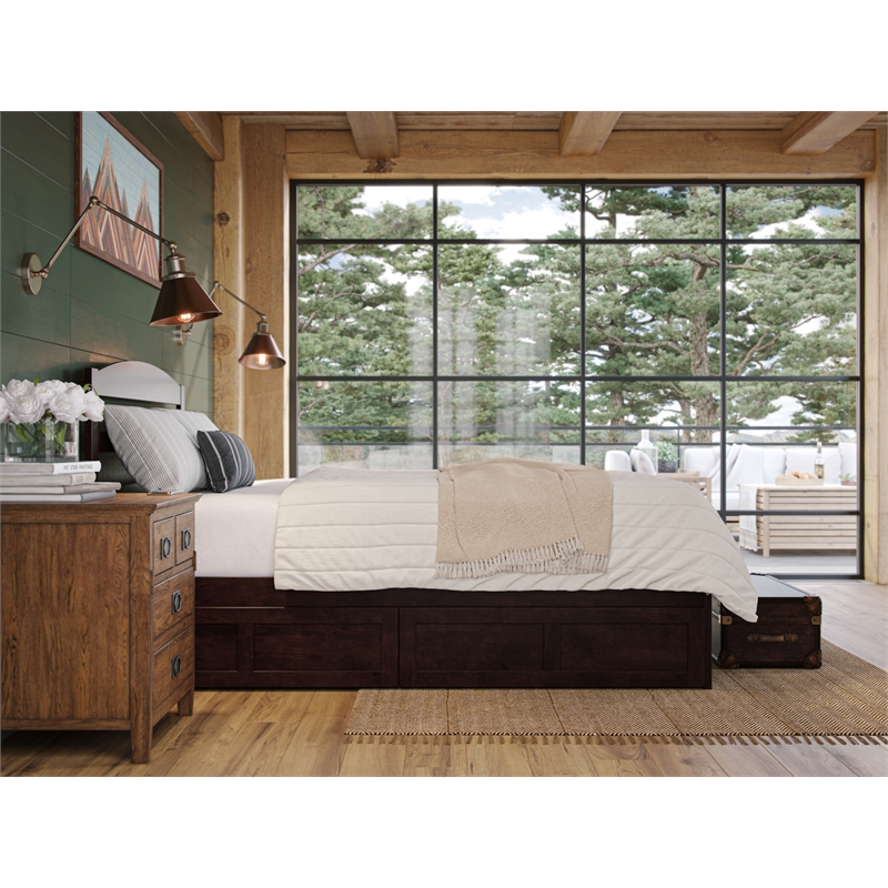 Warren Solid Wood Platform Bed with Storage Drawers Set of 2 Queen Espresso