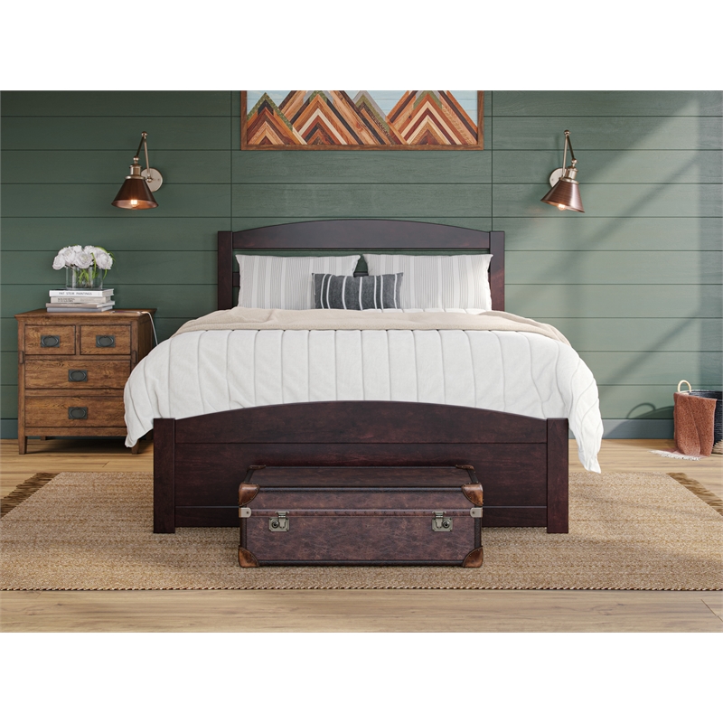 AFI Warren Solid Wood Full Platform Bed with Footboard & USB Charger in Espresso