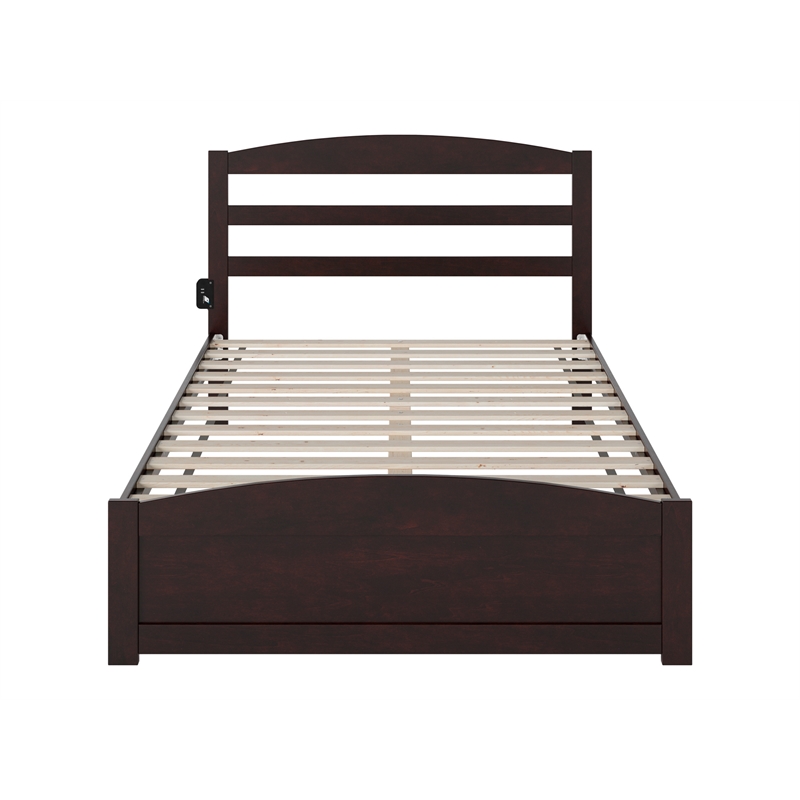 AFI Warren Solid Wood Full Platform Bed with Footboard & USB Charger in Espresso