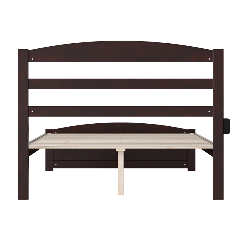 AFI Warren Solid Wood Full Platform Bed with Footboard & USB Charger in Espresso
