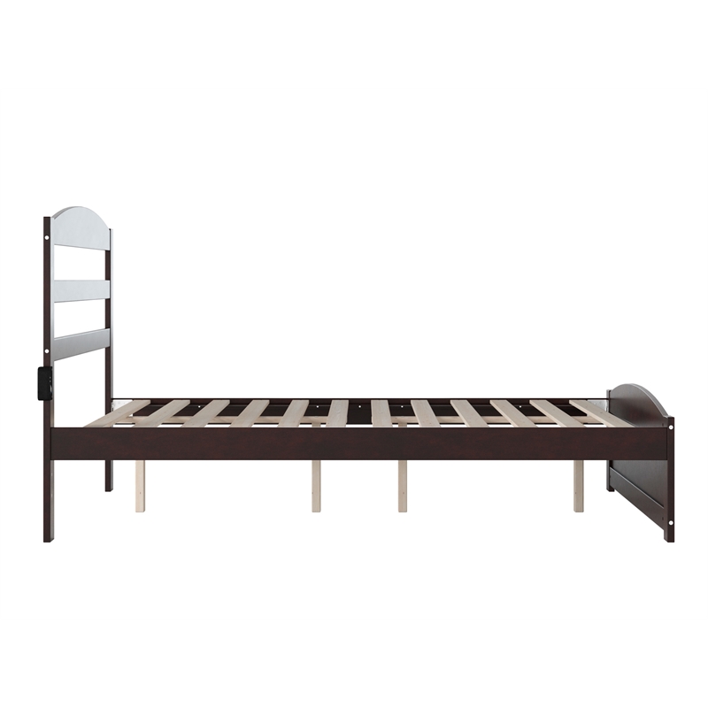 AFI Warren Solid Wood Full Platform Bed with Footboard & USB Charger in Espresso