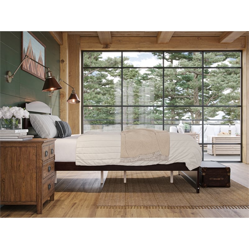 Warren Solid Wood Platform Bed with Footboard Queen in Espresso