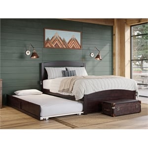 Warren Solid Wood Queen Platform Bed with Footboard Twin XL Trundle in Espresso