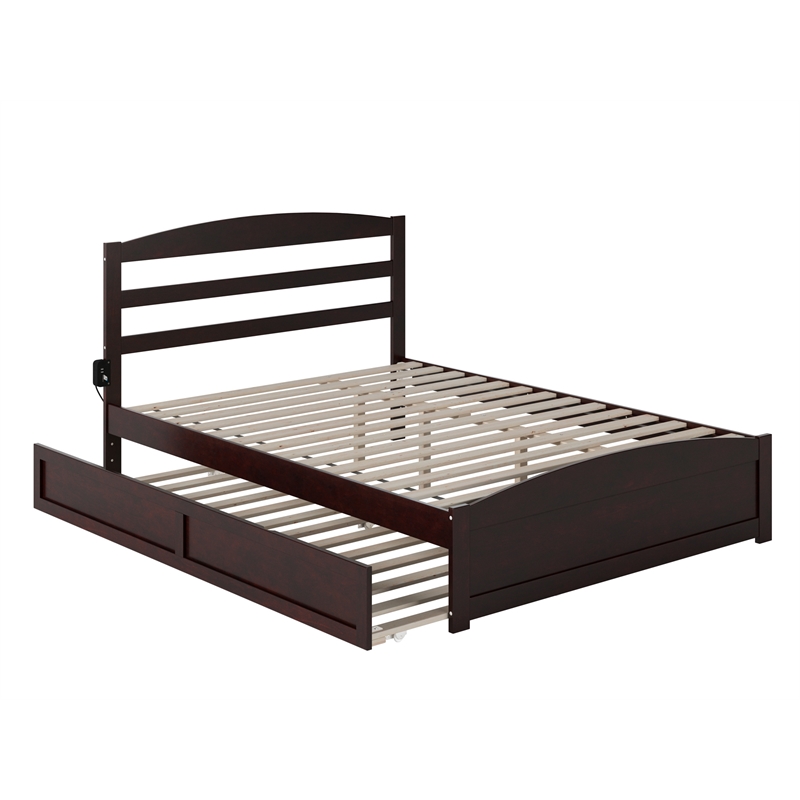 Warren Solid Wood Queen Platform Bed with Footboard Twin XL Trundle in Espresso