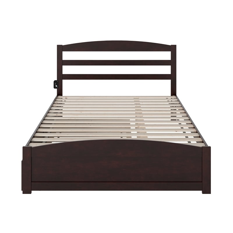 Warren Solid Wood Queen Platform Bed with Footboard Twin XL Trundle in Espresso