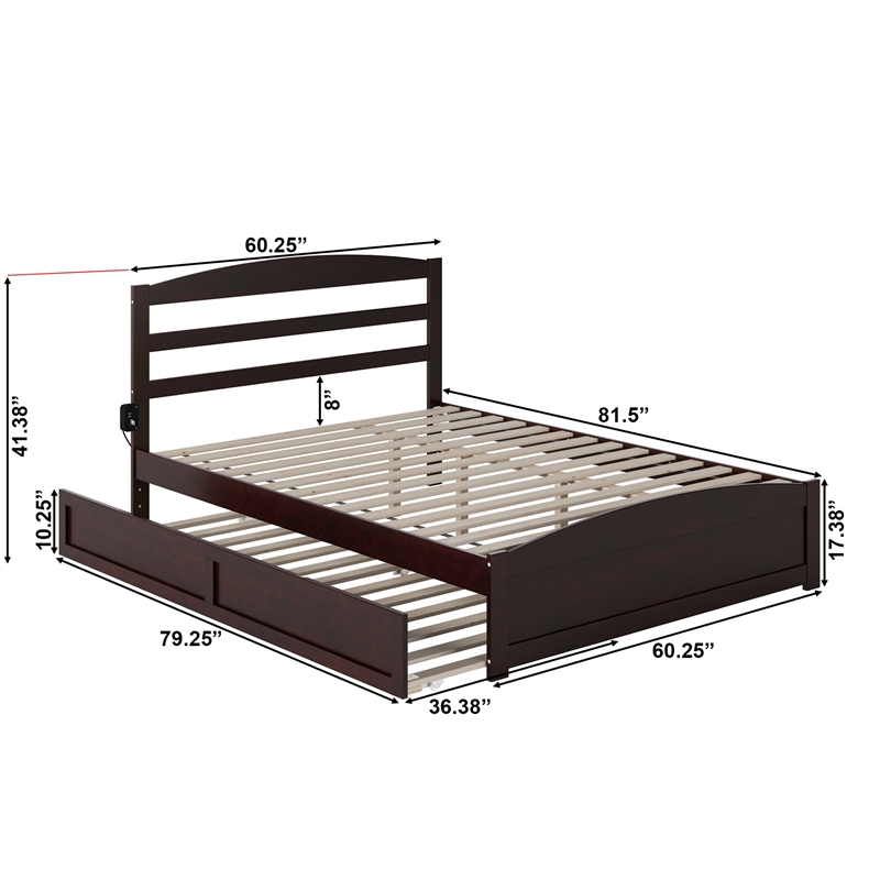 Warren Solid Wood Queen Platform Bed with Footboard Twin XL Trundle in Espresso