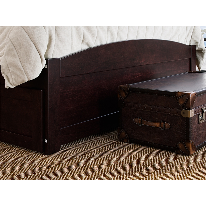 Warren Solid Wood Queen Platform Bed with Footboard Twin XL Trundle in Espresso
