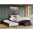 Warren Solid Wood Full Platform Bed with Footboard and Twin Trundle in Espresso